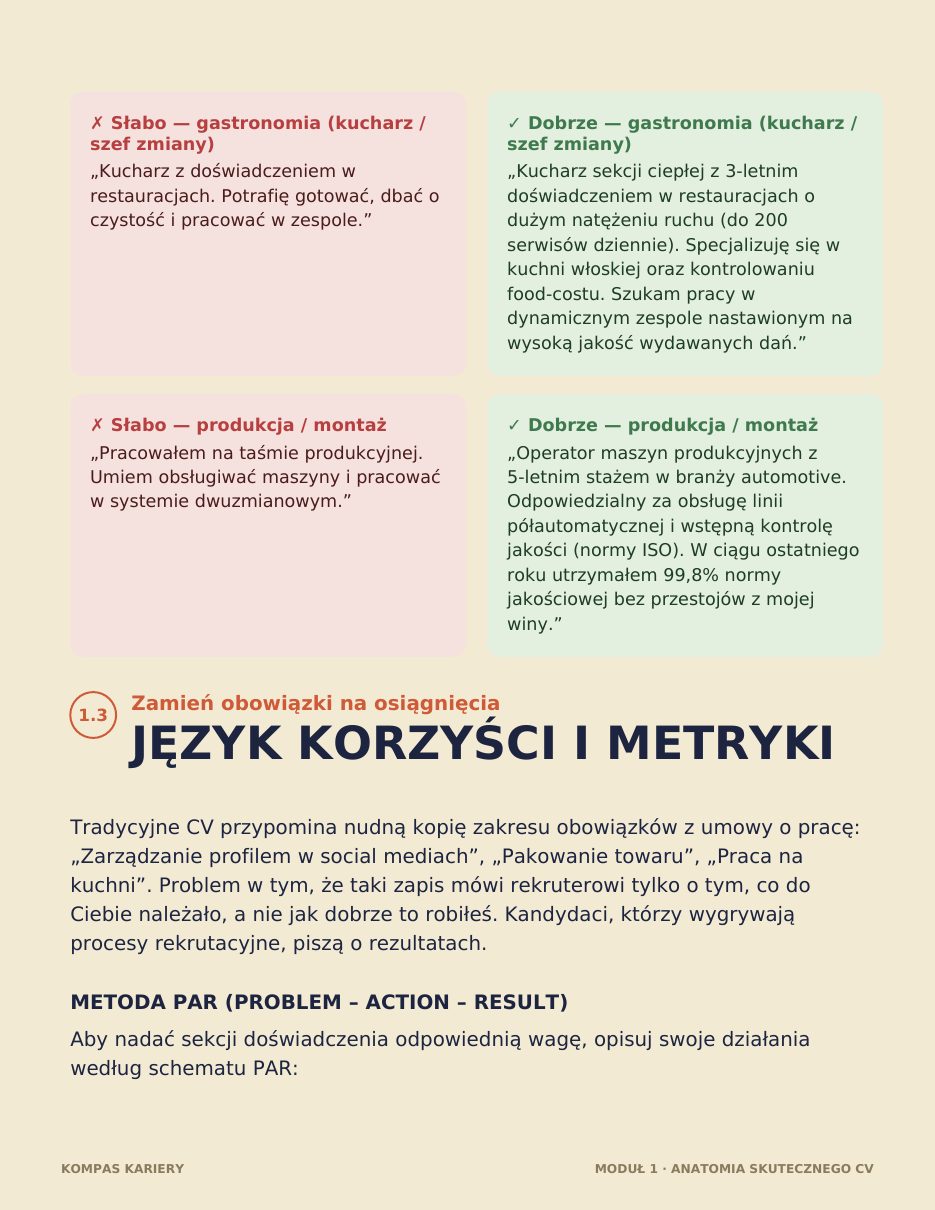 Fragment e-booka o CV: przykłady opisu w CV słabo i dobrze